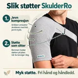 Slik fungerer SkulderRo: jevn kompresjon rundt skulderen og en rem som holder støtten på plass.